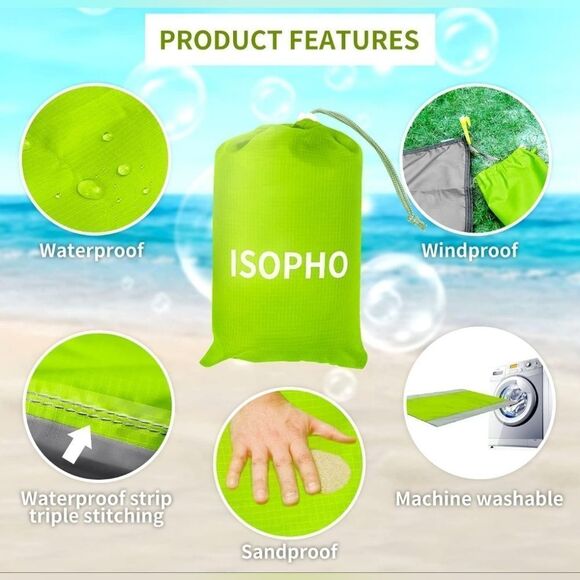 ISOPHO Beach Blanket,Picnic Blankets Waterproof Sandproof for 4-7 Adults - Picture 5 of 7